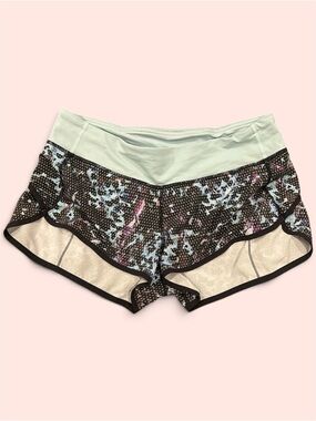 lululemon athletica Mint Waist Black Floral Athletic Shorts